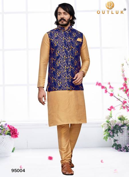 Blue And Orange Colour Outluk 95 New Latest Designer Ethnic Wear Kurta Pajama With Jacket Collection 95004